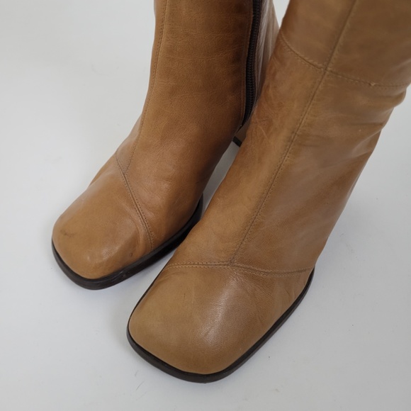 90's Aldo Square Toe Boots block heel chunky fitted tight side zipper calf - Picture 4 of 15